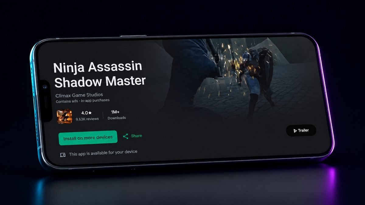 Ninja Assassin Shadow Master Google Play listing showing 1M+ downloads